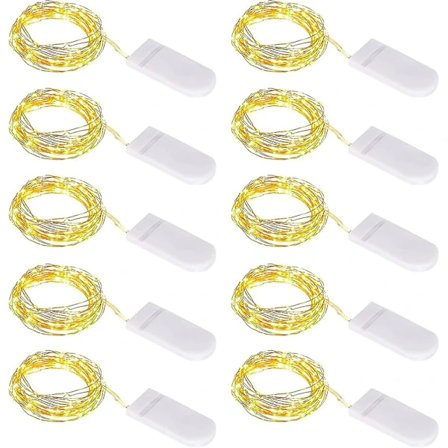 10 st LED Ljusslinga Batteri, Ljusslinga Liten Med Batteri, 1m 10 Micro{HW}
