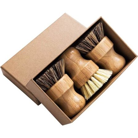 Bamburund 3-pack Mini Diskborste Naturlig Skrubborste Hållbar Skrubbers Rengöringskit med Union Fiber och Tampico Fiber för Rengöring av Grytor, 