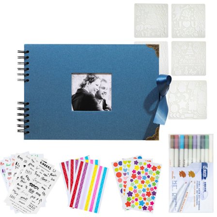 Scrapbog Album Sæt Med Klistermærker, Til Par, Familie, Bryllup, Rejse, Dimission (Blå)