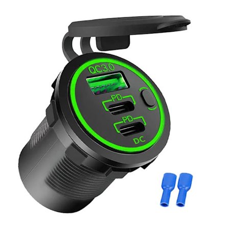12V USB-uttag 58W Dubbel PD USB-C-port Snabbladdning 3.0 USB-laddare Uttag Vattentät Strömuttag med Strömbrytare för Bil Båt