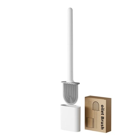 Moderne hygienisk TPR toalettbørste gulv/veggmontert toalettbørstesett for hjemmebad Moon Mango White