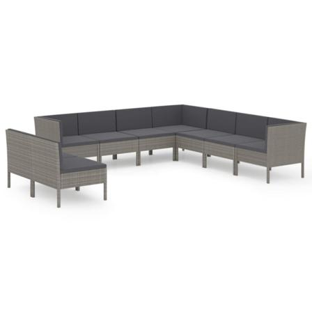Vidaxl Loungegrupp För Trädgården Med Dynor 9 Delar Konstrotting Grå