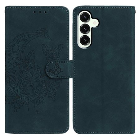 Etui til Samsung Galaxy S25 FE Sommerfugl Blomst Præget PU Læder Pung Støtte Telefoncover Grøn