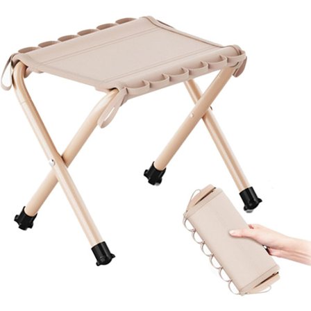 12-tommers Mini Bærbar Sammenleggbar Krakk, Campingfiskekrakk Egnet for Voksenfiske, Utendørs Vandring, Hage og Strand, Holder Opptil 130 KG (Khaki)