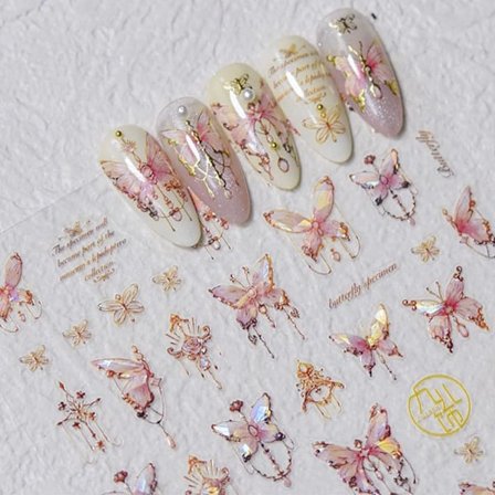 Sommerfugl Neglekunst Klistermærker Dekaler 5D Sommerfugl Negle Klistermærker Pink Muslingeskal 5D Prægede Skinnende Sommerfugle Negle Design Dekaler 