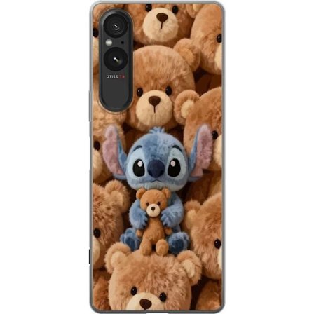 Kompatibel Mobilcover til Sony Xperia 5 V Stitch omgivet af brune teddybjørne med en lille teddybjørn i armene i en sød og hyggelig kawaii-design