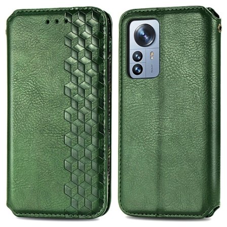 Läder Xiaomi 12 Pro fodral med romb-design - Grön