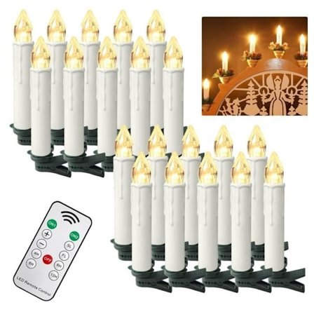 XMTECH LED Flammeløse Julelys, 20-pak med Infrarød Fjernbetjening og Timer