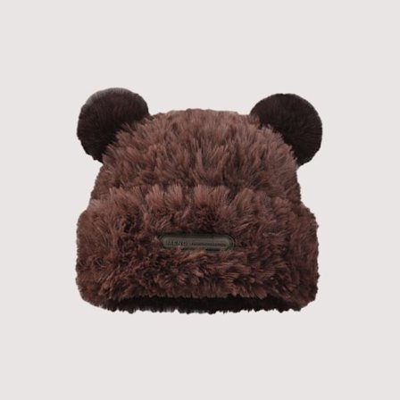 Stickad mössa Bear Ear Hat KAFFE