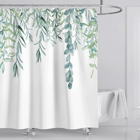 Bruseforhæng Vandtæt Mugbestandig Badeforhæng Polyester Grønt Blad Plante Print Vaskbart Hjem (180CM x 200CM)
