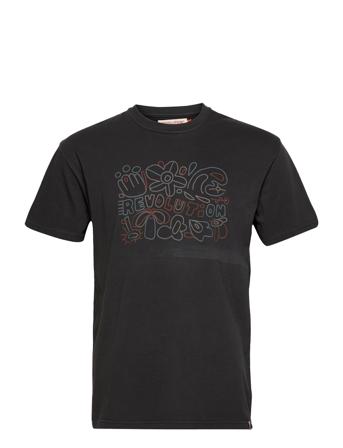 Garment Dyed Loose Fit T-Shirt With Print Blue Revolution