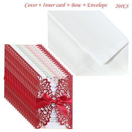 20 stk. Glitter Hul Invitationskort med Konvolutter og Bånd for Bryllupsinvitasjon