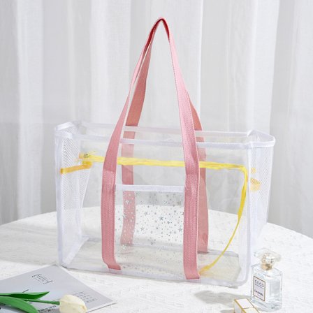 Genomskinlig Tote Bag Strand Tote Väska Dragkedja Stängning Casual PVC Dam Handväska Transparent Axelväska,rosa
