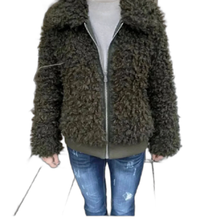 Mörkgrön teddyjacka med dragkedja