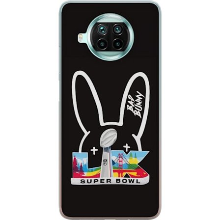 Yhteensopiva Puhelinkuori Xiaomi Mi 10T Lite 5G Bad Bunny muotokuvassa avoimella paidalla, tatuoinneilla ja kiharaisilla hiuksilla tyylikkäässä muotik