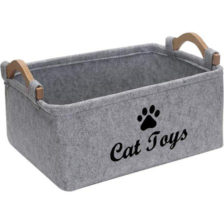 Opbevaringsboks til kæledyrslegetøj i filt, velegnet til opbevaring af kæledyrslegetøj, tilbehør og forsyninger - Kat - Lysegrå