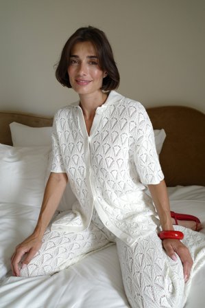 NA-KD - Strikket skjorte med korte ermer og hekling - Sommersett - Offwhite - XS