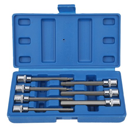 7-delt sett med 3/8 tommers firkantede sekskantnøkler, ekstra lange, krom-vanadin stål, for bruk i hjemmet og bilen