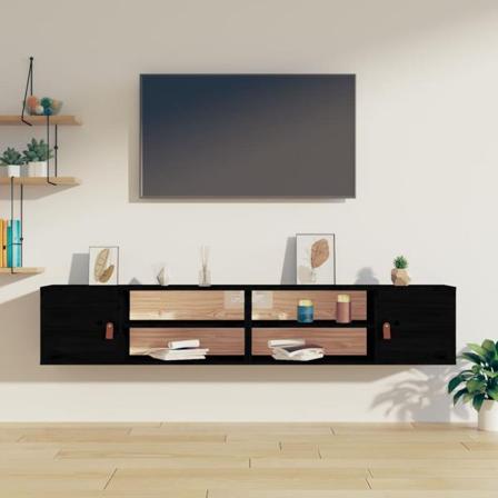 Vidaxl Väggskåp 2 St Svart 80x30x30 Cm Massiv Furu Svart