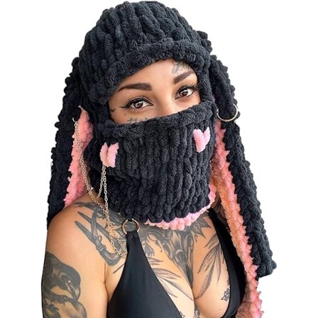 Hatt med kaninører for kvinner, balaklava, beanie, strikket hatt