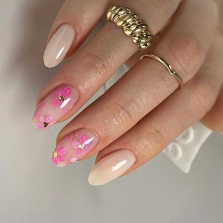 24 st Mandelformade Nagelspetsar Blomma Falska Naglar Tryck På Naglar Konstgjorda Lösnaglar