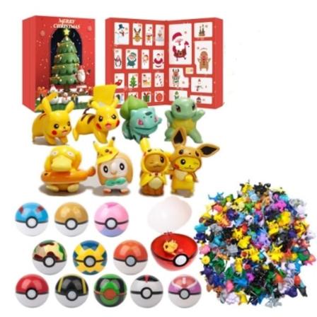 Julegaveæske med Blind Box Adventkalender med Elf, Magisk Baby Pikachu, Håndrevne Æsker JR03-3 [34PCs] 421G