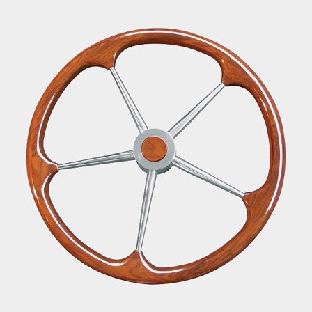 Timone motoscafi Volanti, acciaio inossidabile & teak, Ø1000 mm, con mozzo, adatto per asse del timone 3/4" (19 mm), marrone