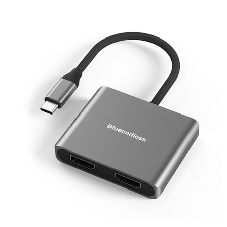 USB C till Dual HDMI-kompatibel adapter, kompakt och bärbar USB C-adapter, stöder 4K@60Hz och Dual 4K@30Hz, för PC