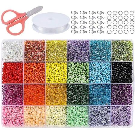 TG Glassfrøperler 24 Farger Små Perler Kit Armbåndsperler for Smykkeproduksjon 4MM 5000st