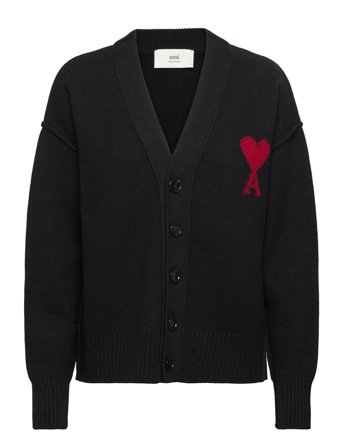 AMI Cardigan With Contrasted Ami De Coeur - Black - S