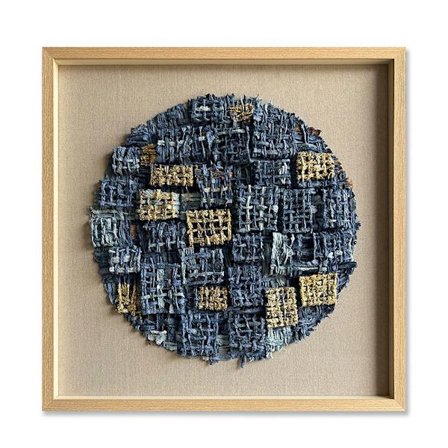 Dekorativ vægkunst, 80x80 cm, blåt og beige papir