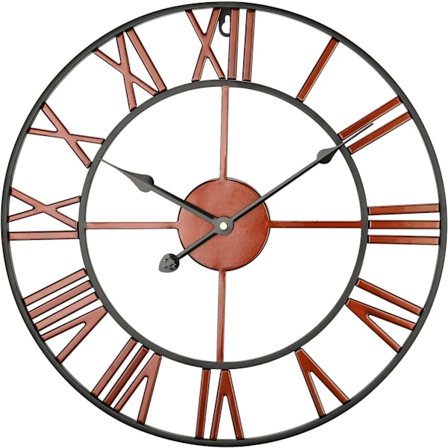 Metallveggklokke med romertall, vintage veggpendler, stille, batteridrevet original veggklokke, kobber, 40CM