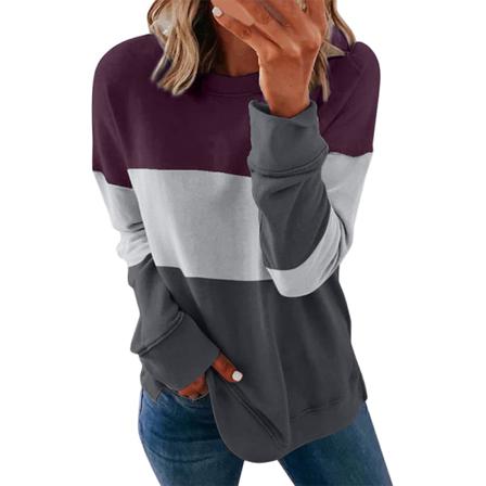 Långärmad Baggy Sweatshirt För Kvinnor Colorblock Patchwork T-shirt