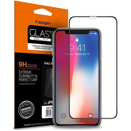 Spigen Glass FC Härdat glas med svart ram för iPhone X / XS / 11 Pro