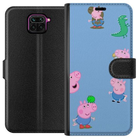 Yhteensopiva Lompakkokotelo Xiaomi Redmi Note 9 Peppa Pig kasvomalli vaaleansinisellä pohjalla, toistuva leikkisä lasten motiivi Greeta Possulla