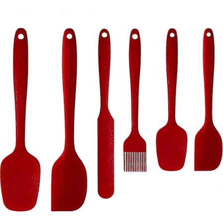 Silikone køkkenredskabssæt, 6 dele, varmebestandige fødevaregodkendte non-stick silikone redskaber til bagning og blanding (rød)