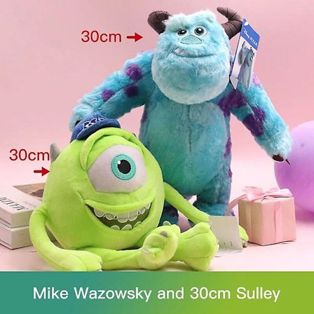 Disney Kawaii Sulley Mike Wazowsky Monsters University Plysjdyr Set med Utstoppede Dyr, Søte Pixar Dukker til Bursdagsgave for Gutter og Jenter
