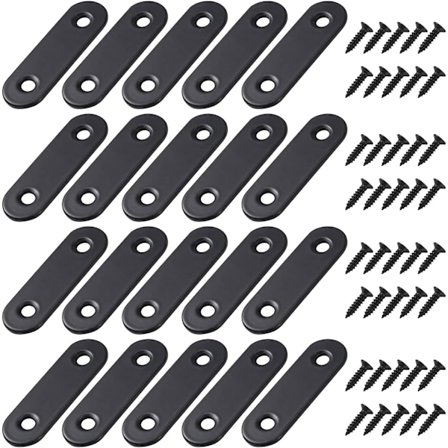 Fiksebeslag lige flade metal lige beslag beslag med skruer til træmøbler skab reparationsbeslag 50 * 16mm sort 20 stk