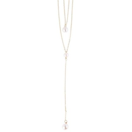 Guld Halsband med 2 Kedjor samt Enkel Lång Kedja med Vita Pärlor