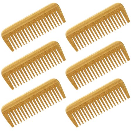 Naturlig bambukam av trä, miljövänlig bredtandad kam (6 st)