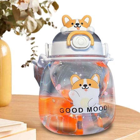 Vattenflaska, söt björn vattenflaska, anka kanin corgi flaska med axelrem, 44,3 uns vattenflaska, två sätt att dricka vatten