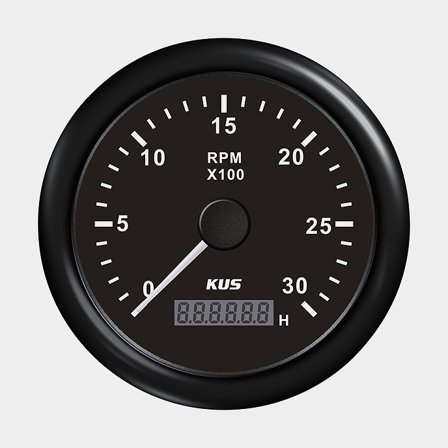 Drehzahl- & Betriebsstundenzähler für Dieselmotor KUS, beschlagfrei, Ø85 mm, 12 V / 24 V, Generator, schwarz, 0 - 3000 U/min - Boot