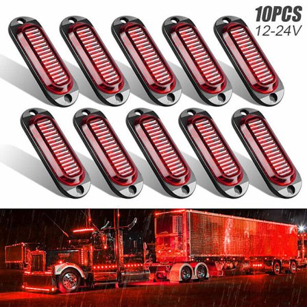 10X 4-LED Grøn Side Markeringslys Trailer Lastbil RV Lys Vandtæt 12V/24V, Rød