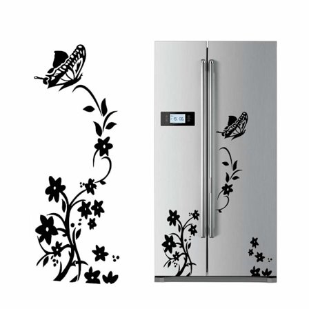 Sæt med 2 vægdekorationer, sommerfugle og blomster, vægklistermærker, sort, selvklæbende vægdekorationer, vægdekoration til soveværelse, stue