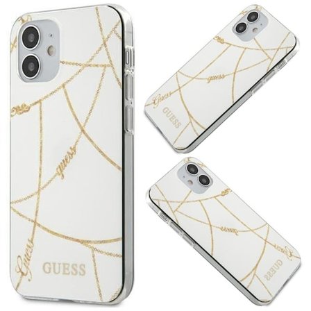 Guess GUHCP12SPCUCHWH iPhone 12 mini 5.4 hvit/hvit hardt deksel Gold Chain Collection