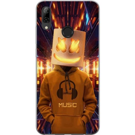 Yhteensopiva Puhelinkuori Huawei Huawei P smart 2019 DJ-hahmo valaisevassa kypärässä ja hupparissa futuristisessa musiikkiympäristössä neonvaloj