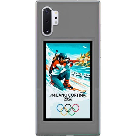 Kompatibelt Mobildeksel til Samsung Galaxy Note10+ Retroplakat Cortina Milano 2026 med fjell, vintersportsutøvere, italienske trikolor, Milano-katedra