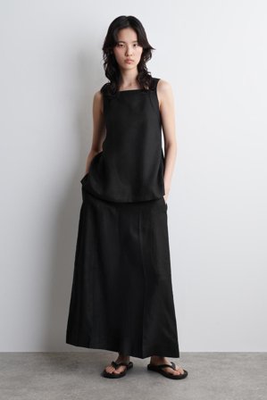 COS Tie-Back Linen Top in Black - Women