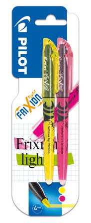 Pilot FriXion Light Markeringspenn kan viskes ut, gul/rosa, 2-pakk, Markere & markører