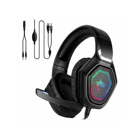 Premium Gaming Headset med Mikrofon för Ps4 Pc Xbox One Mac Gaming Headset Gaming Hörlurar med LED-ljus från YEMAESRE